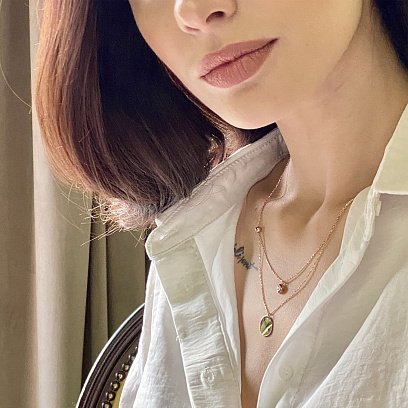 Подвійне золоте кольє з монеткою і фіанітом (можливе гравіювання) кол01573 №3