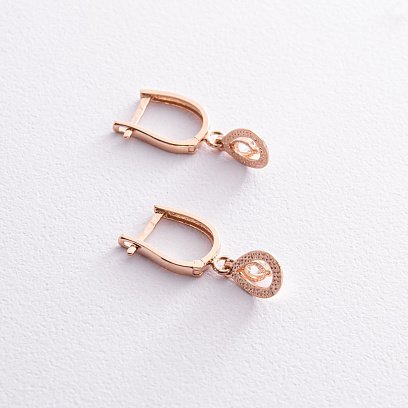 Золотые серьги "Капельки" с фианитами с08309 №3