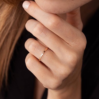 Минималистичное кольцо "Кружочки" в красном золоте к07088 №5