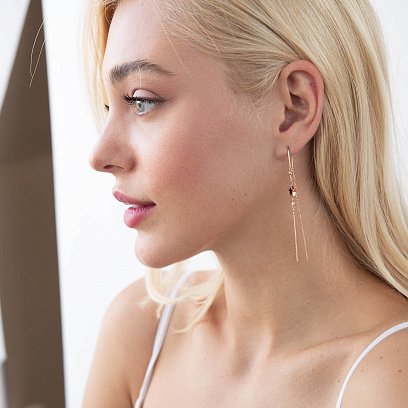 Золоті сережки - протяжки "Зірочки" (емаль) с07609 №3