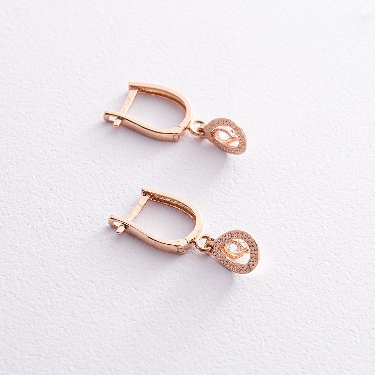 Золотые серьги "Капельки" с фианитами с08309 от ювелирного магазина Оникс - 2