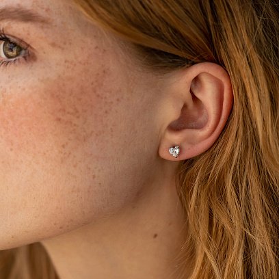 Серебряные серьги - пусеты "Сердечки" с фианитами 1119 №6