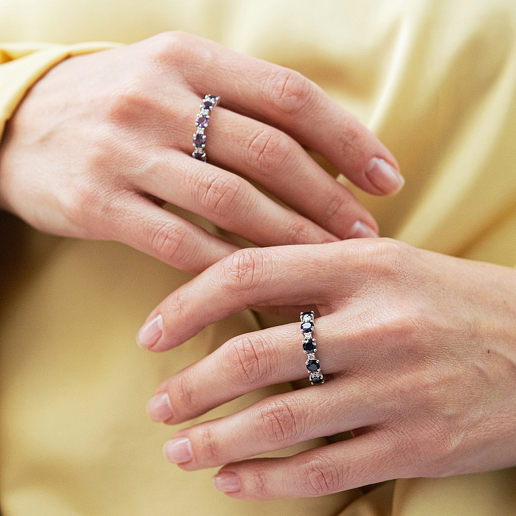 Серебряное кольцо с сапфирами и фианитами 1844/1p-HSPH от ювелирного магазина Оникс - 1