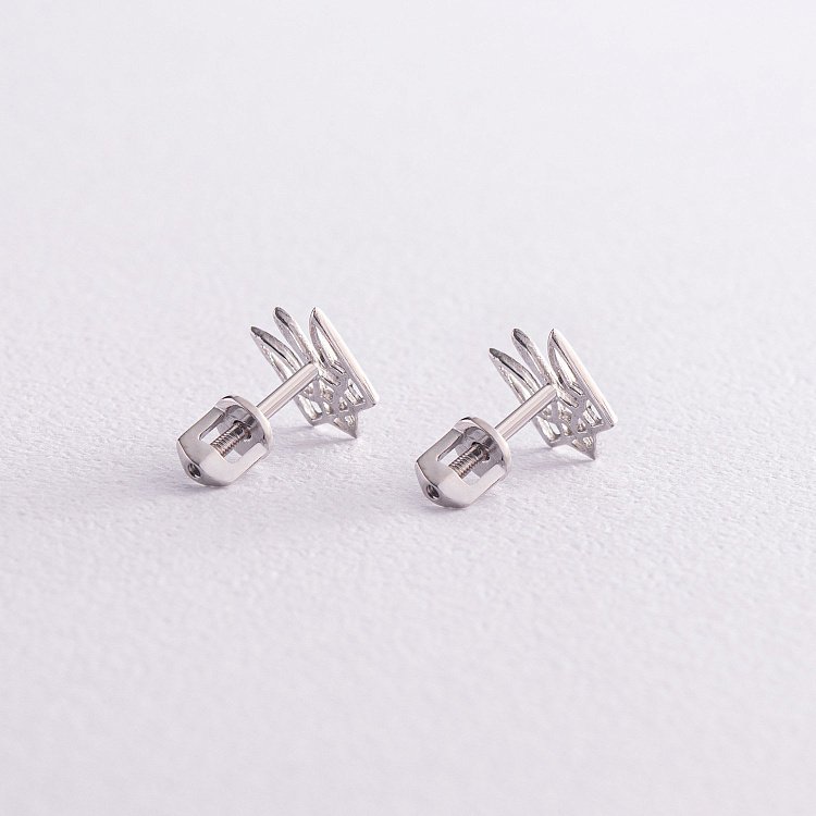 Золотые серьги - пусеты "Герб Украины - Тризуб" с07943 от ювелирного магазина Оникс - 3