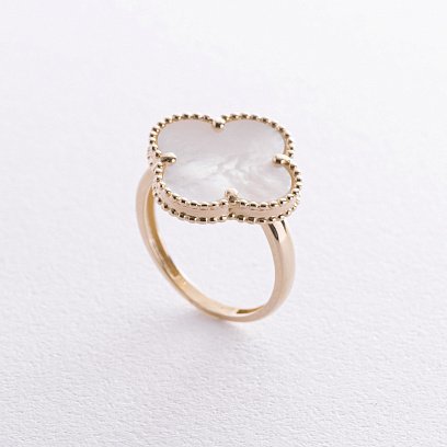 Кольцо "Клевер" в желтом золоте (перламутр) к07615 №4