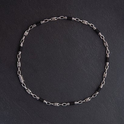 Мужская серебряная цепочка "Спаси и сохрани" с эбеновым деревом 810 №3