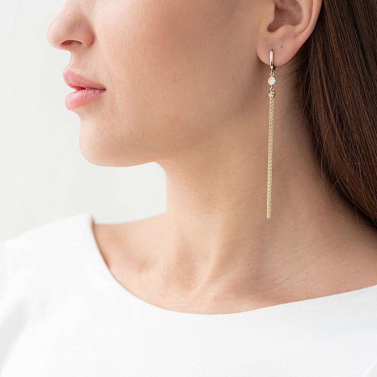 Серьги "Игривость" в желтом золоте (фианиты) с06877 от ювелирного магазина Оникс - 1