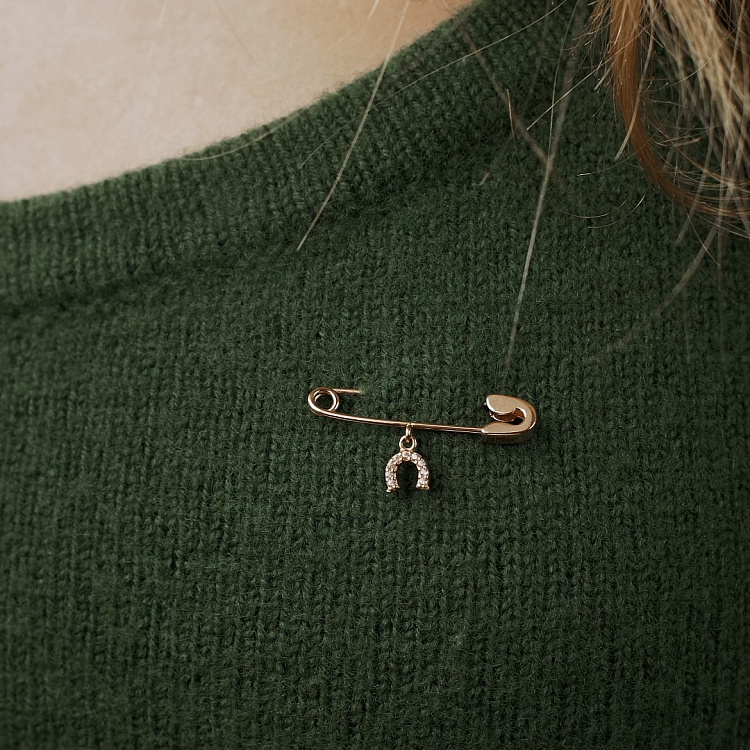 Золотая булавка "Подкова" (фианиты) зак00321 от ювелирного магазина Оникс - 3