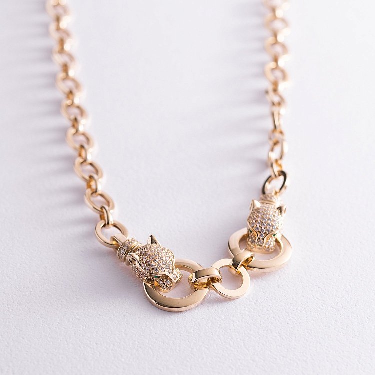 Колье "Пантера" в желтом золоте (фианиты) кол01969 от ювелирного магазина Оникс - 4