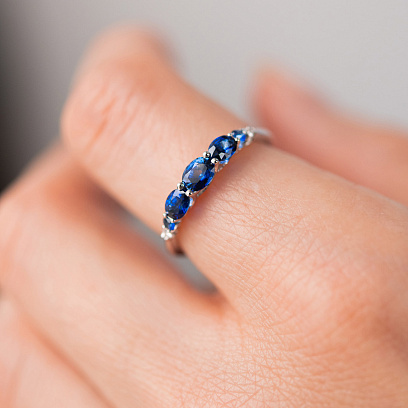 Золотое кольцо с бриллиантами и сапфирами кб0676lg №7