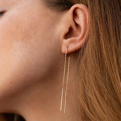 Серьги - протяжки в желтом золоте с07111 №3