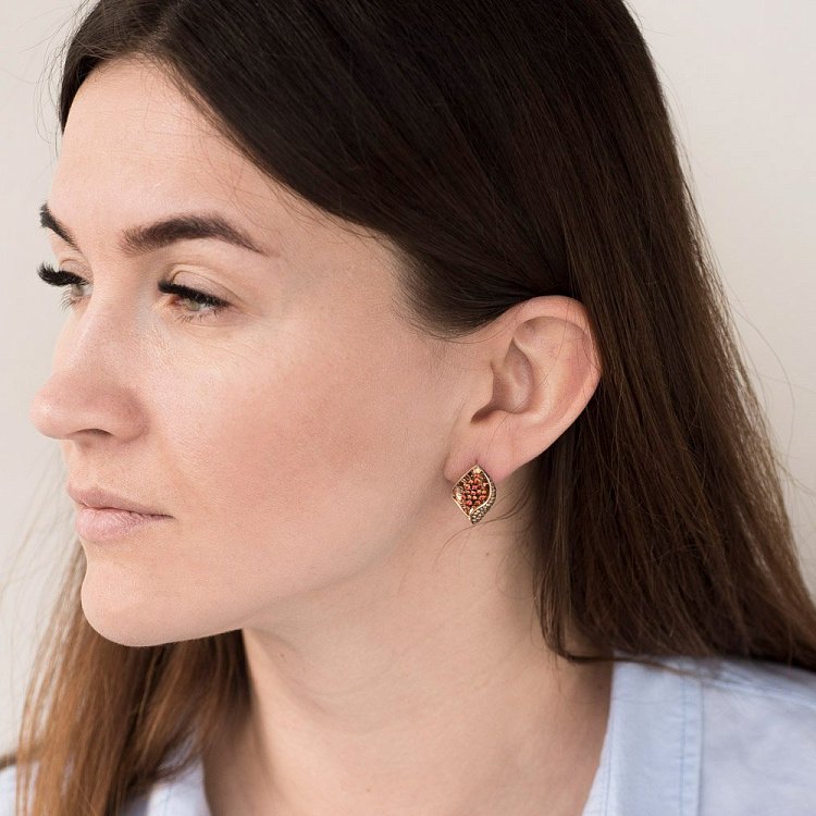 Золотые серьги с фианитами с05326 от ювелирного магазина Оникс - 3