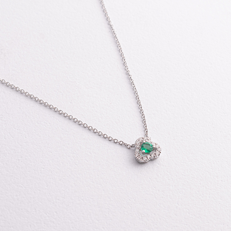 Золоте кольє "Конюшина" (діаманти, смарагд) колб0165ca від ювелірного магазину Онікс