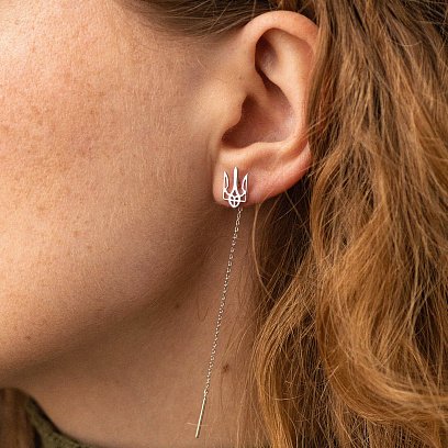 Сережки - протяжки "Герб України - Тризуб" (біле золото) с08094 №2