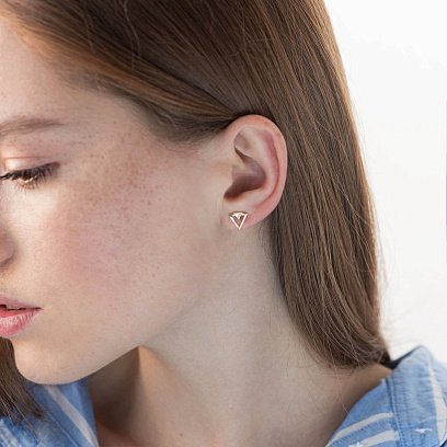 Серьги-пусеты "Треугольники" (желтое золото) с06997 №2