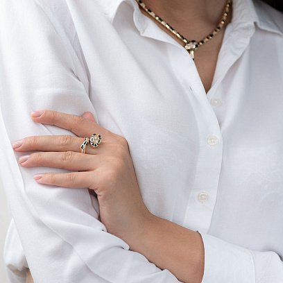 Золотое кольцо "Змея" (эмаль, фианит) к06644 №7