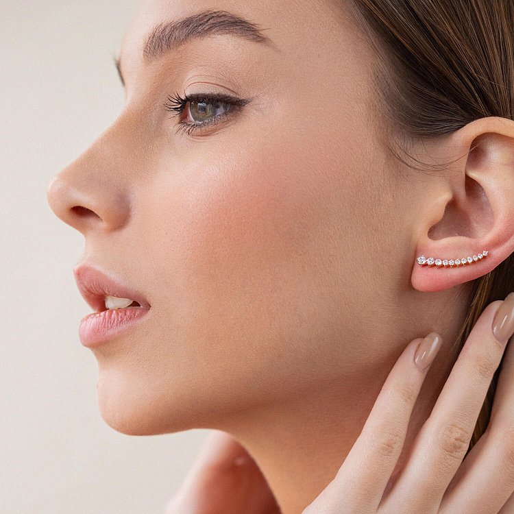 Золоті сережки - клаймбери з фіанітами с08236 від ювелірного магазину Онікс - 3