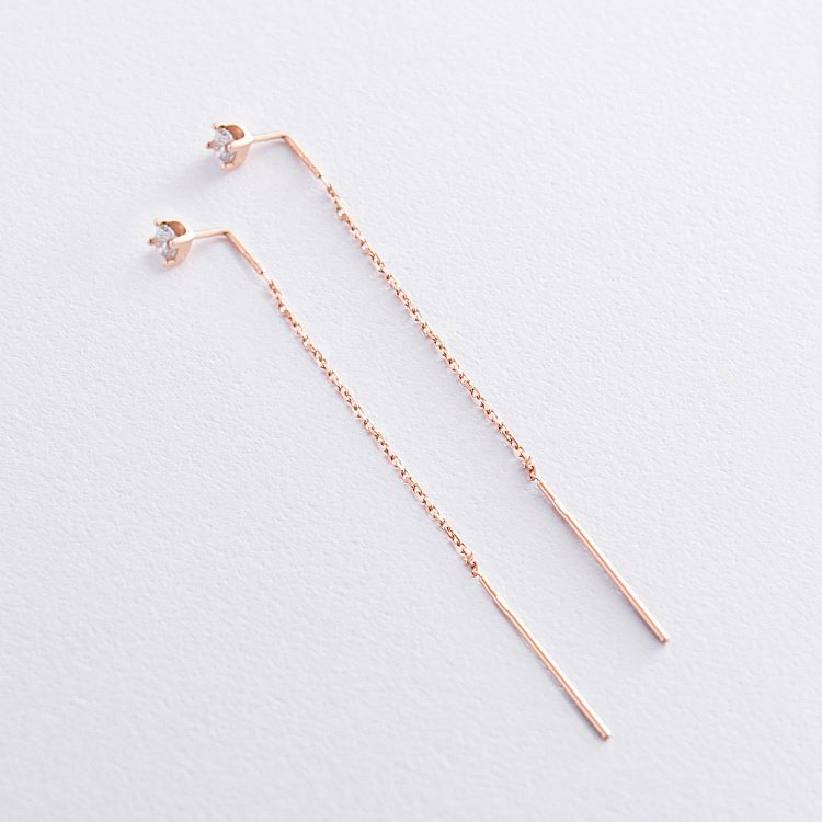 Золоті сережки - протяжки (фіаніти) с06854 від ювелірного магазину Онікс