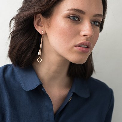 Висячие серьги "Клевер" из красного золота с06369 №2