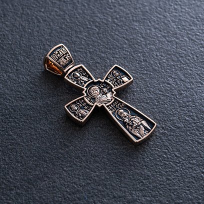 Золотой православный крест (чернение) "Спас Нерукотворный с предстоящими" п02892 №4