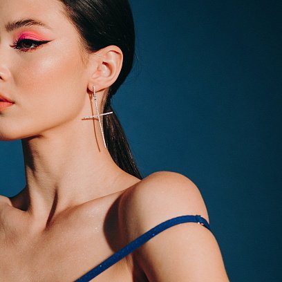 Серебряные серьги "Кресты" с белыми фианитами  3610 №4