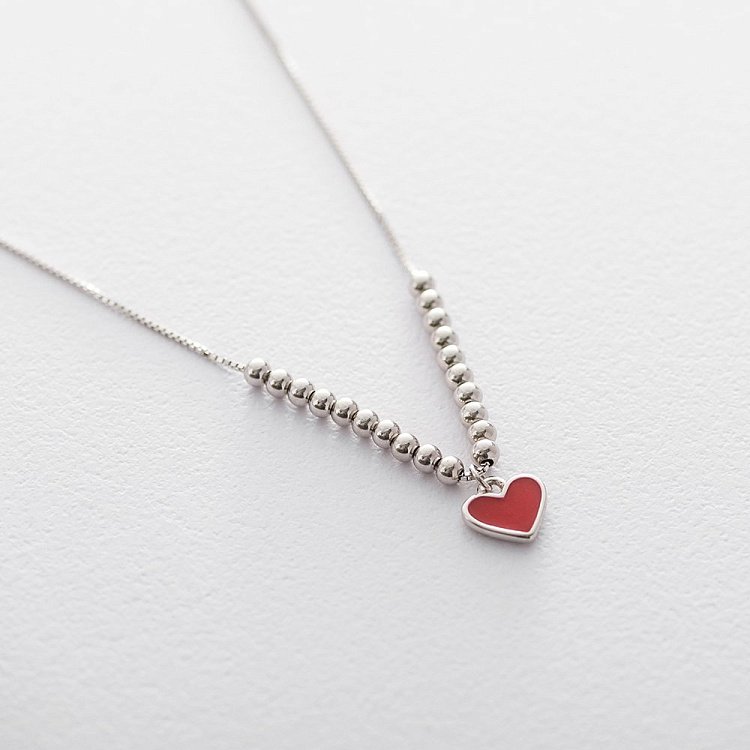 Срібне кольє з сердечком (емаль) 18802 від ювелірного магазину Онікс - 3