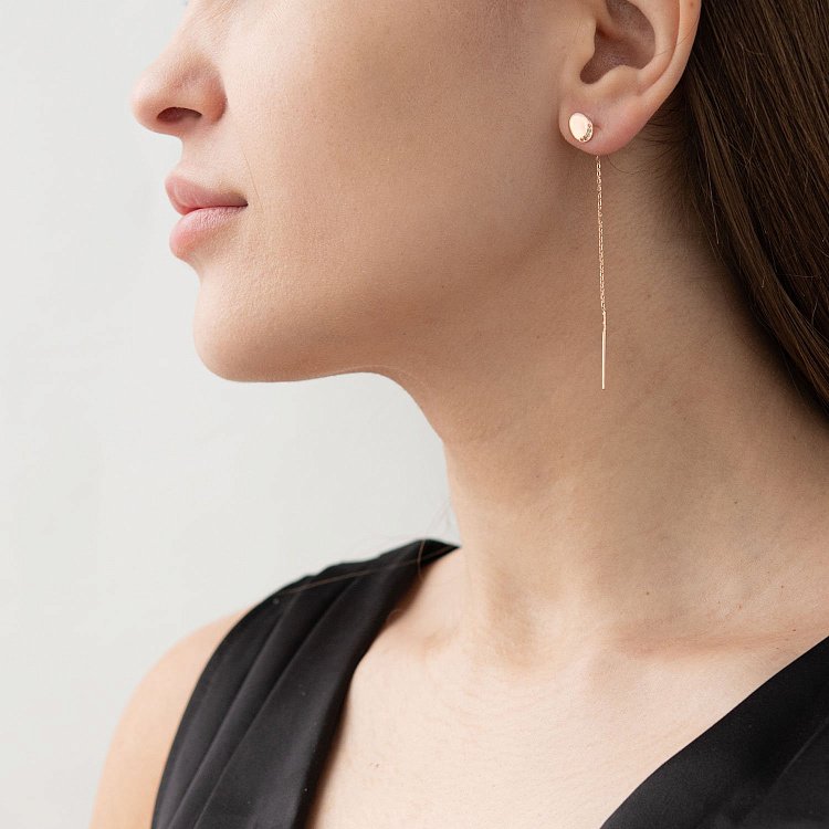 Сережки-протяжки в червоному золоті (фіаніти) с06728 від ювелірного магазину Онікс - 3