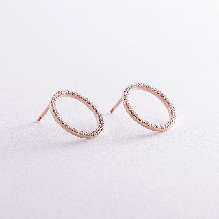 Серьги - пусеты "Круговорот" с фианитами 1.6 см (красное золото) с08377 от ювелирного магазина Оникс - 3