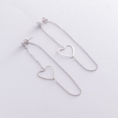 Золотые серьги - пусеты на цепочке "Сердечки" с05954 №2