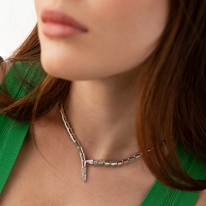 Кольє "Змія" у білому золоті (фіаніти) кол02628 №8