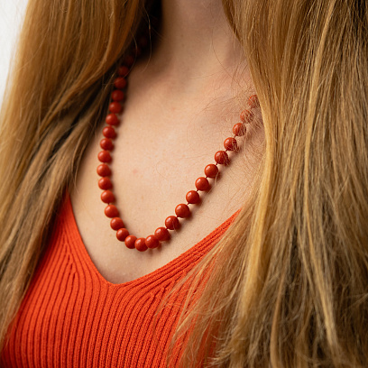 Намисто з коралу (золота застібка з діамантами) бус033к №2