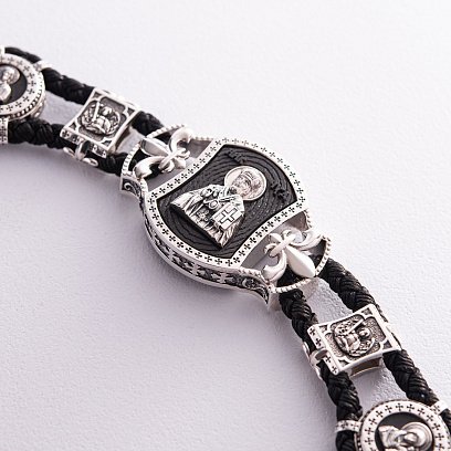 Срібний браслет "Миколай Чудотворець" (ебенове дерево) 627 №7