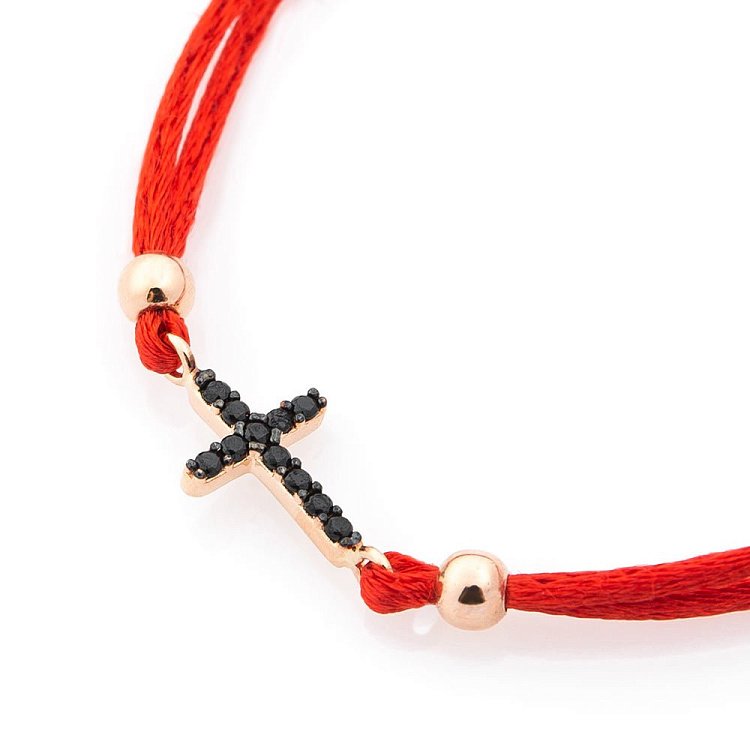 Браслет з червоною ниткою і золотою вставкою "Хрестик" (фіаніт) б03481 від ювелірного магазину Онікс - 1