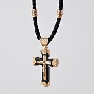 Мужской православный крест из эбенового дерева и золота "Распятие. Спаси и Сохрани" п03811 от ювелирного магазина Оникс - 1