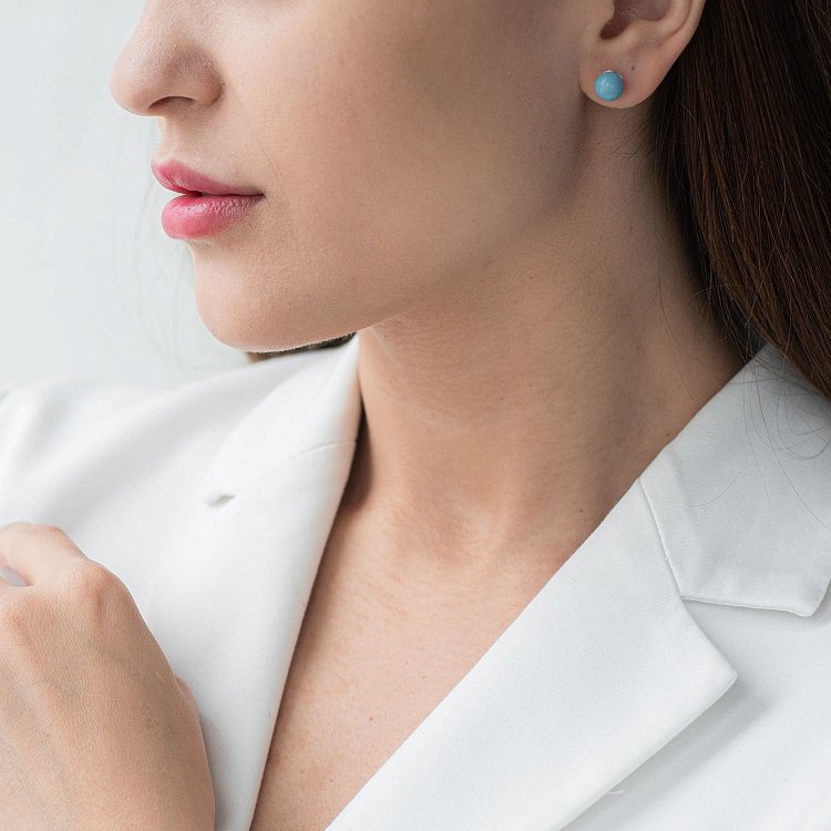 Золоті сережки - пусети з бірюзою с05175 від ювелірного магазину Онікс - 1