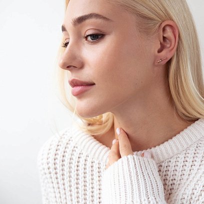 Серьги - пусеты "Love" в желтом золоте с07577 №2