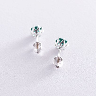 Срібні сережки - пусети (синт. турмалін) 122821 №5