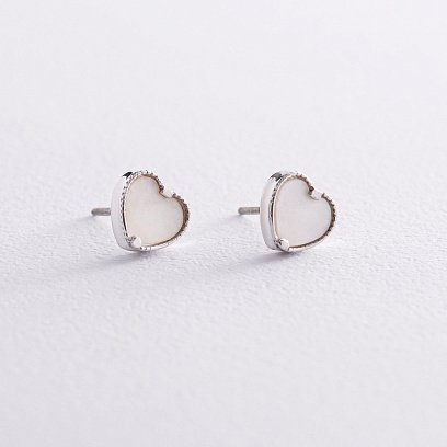 Срібні сережки "Сердечка" (перламутр) 122482 №3