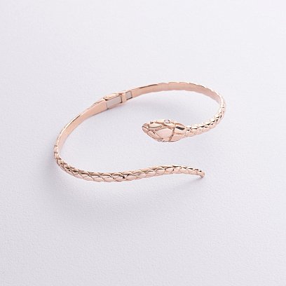 Жорсткий браслет "Змія" у червоному золоті (фіаніти) б05532