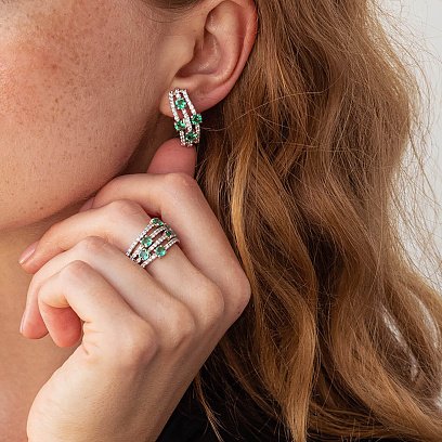 Золотое кольцо с бриллиантами и изумрудами 762пр №2