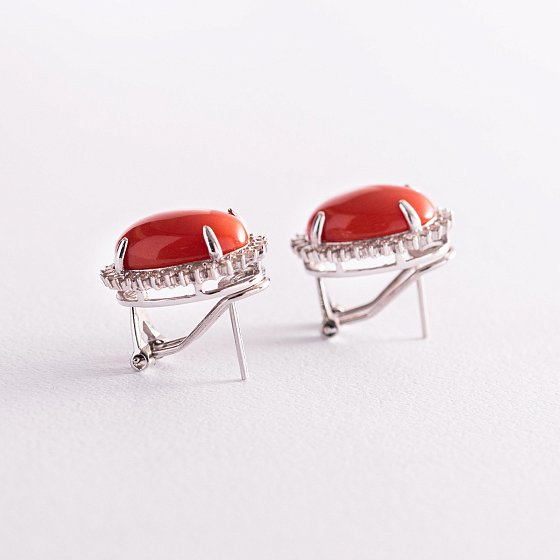 Золоті сережки (корал, діаманти) с929 №3