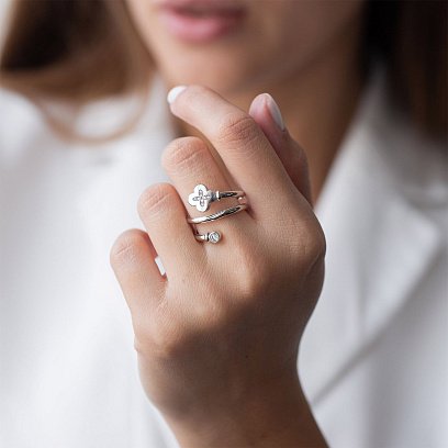 Золотое кольцо "Клевер" с фианитами к06668 №3