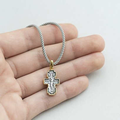 Срібний хрестик з позолотою "Розп'яття. Ікона Божої Матері "Годувальниця" 131689 №4