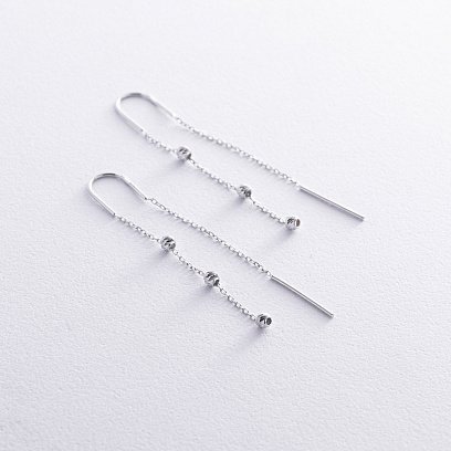 Висячі сережки з кульками в білому золоті (протяжки) с08337