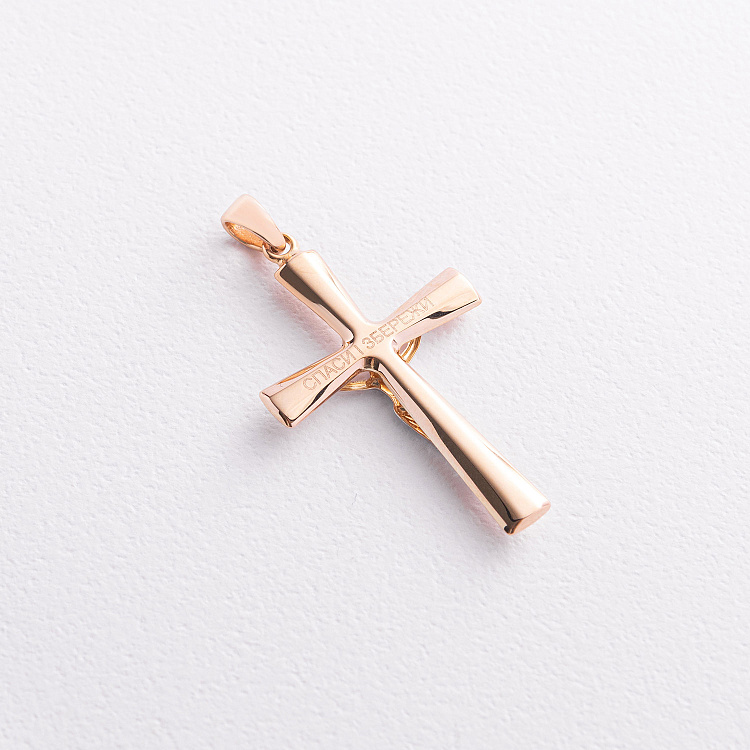 Золотий хрестик "Розп'яття. Спаси і Збережи" п04101 від ювелірного магазину Онікс - 1