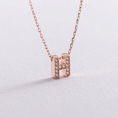 Колье с буквой "Н" в красном золоте (фианиты) кол01255Н №3