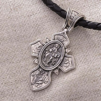 Серебряный крест "Святая Троица. Господь Вседержитель. Прп. Сергий Радонежский" 132482 №3