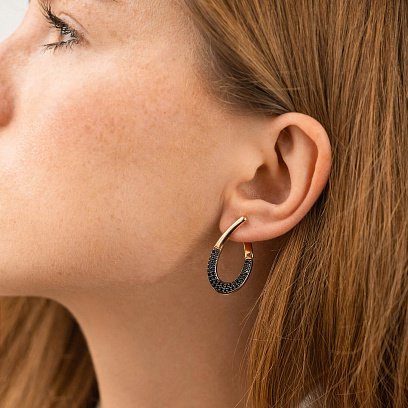 Золотые серьги с черными фианитами с07033