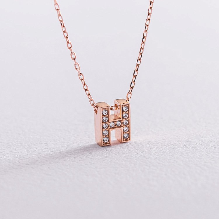 Колье с буквой "Н" в красном золоте (фианиты) кол01255Н от ювелирного магазина Оникс - 3