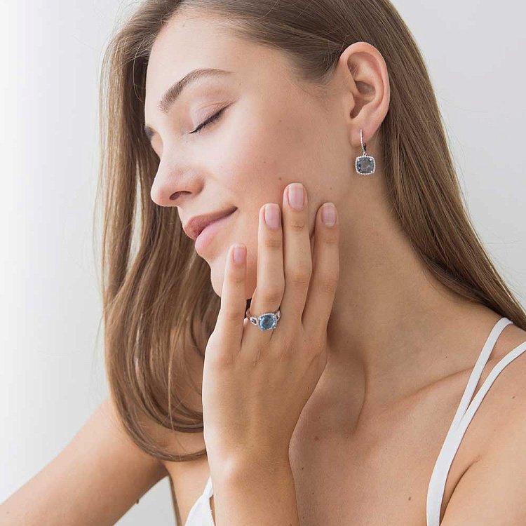 Золотые серьги с голубым топазом и бриллиантами C01111E от ювелирного магазина Оникс - 4